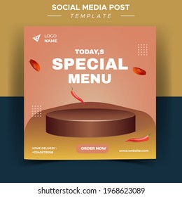 Food or culinary social media marketing templates. editable square social media posts for promotion. vector illustration with realistic burger and geometric podium