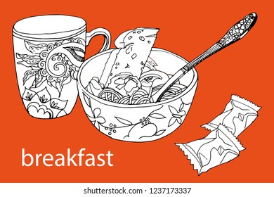 Food in a Cup and mug on an orange background