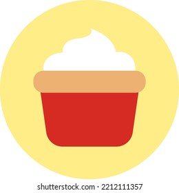 Food cupcake with whipped cream, illustration, vector on white background.