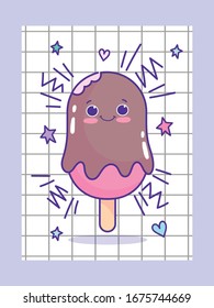 food cute drawing ice cream in stick cartoon vector illustration