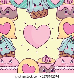 food cute heart sweet jelly cupcake macaroon biscuit background vector illustration