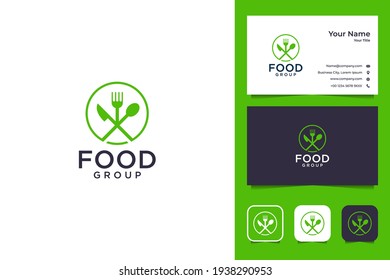 food with cutlery logo design and business card