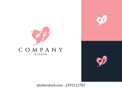 food cutlery logo design with love symbol shape