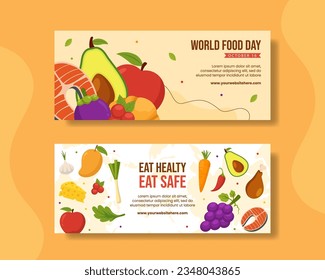 Food Day Horizontal Banner Flat Cartoon Hand Drawn Templates Background Illustration