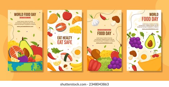 Food Day Social Media Stories Flat Cartoon Hand Drawn Templates Background Illustration