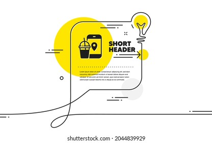 Food delivery app icon. Continuous line idea chat bubble banner. Contactless meal order sign. Grocery phone application symbol. Food app icon in chat message. Vector