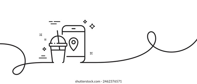 Food delivery app line icon. Continuous one line with curl. Contactless meal order sign. Grocery phone application symbol. Food app single outline ribbon. Loop curve pattern. Vector