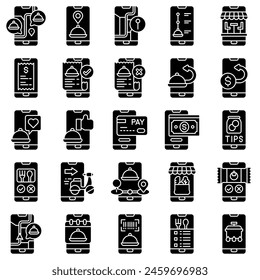 Food delivery Application icons set 2, solid style vector illustration