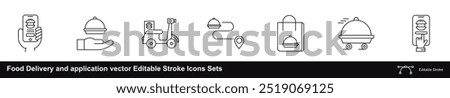 Food Delivery and application vector Editable Stroke Icons Sets