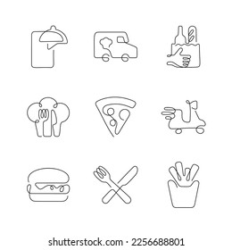 Food delivery artistic style continuous line icons. Editable stroke.