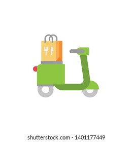 Food delivery, bag, eat, food, motorbike color icon on white background on white background