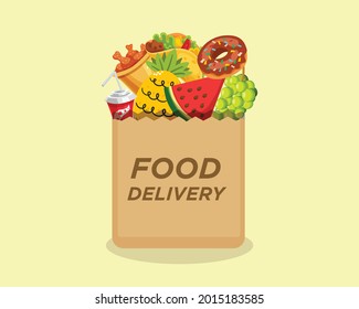 Food Delivery. Bag icon with food. Vector illustration
