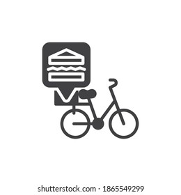 Food delivery bicycle vector icon. filled flat sign for mobile concept and web design. Sandwich delivery bike glyph icon. Symbol, logo illustration. Vector graphics