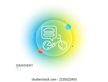 Food delivery bike line icon. Gradient blur button with glassmorphism. Contactless meal order sign. Grocery delivery symbol. Transparent glass design. Food delivery line icon. Vector