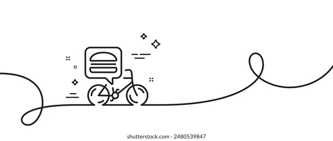 Food delivery bike line icon. Continuous one line with curl. Contactless meal order sign. Grocery delivery symbol. Food delivery single outline ribbon. Loop curve pattern. Vector