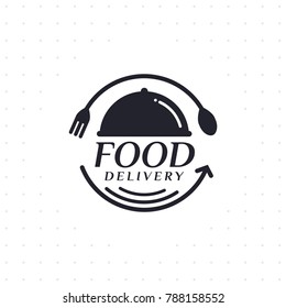 Food delivery in black color. Delivery label for online shopping. Worldwide shipping. Vector illustration