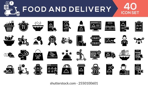 Comida y Entrega Negro Glyph Icon Set Colección