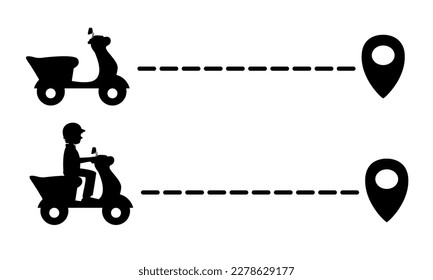 Food delivery black icon. Bike and map pin. Cargo and shipping concept.