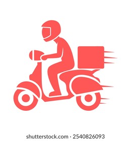 Icono del muchacho de la entrega de alimentos con la Imagen del diseño del Arte vectorial de la caja de la comida de la vespa de la motocicleta