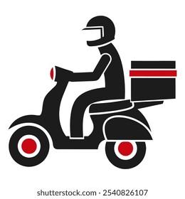 Icono del muchacho de la entrega de alimentos con la Imagen del diseño del Arte vectorial de la caja de la comida de la vespa de la motocicleta