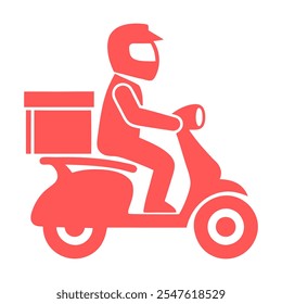 Icono del muchacho de la entrega de alimentos con la Imagen del diseño del Arte vectorial de la caja de la comida de la vespa de la motocicleta