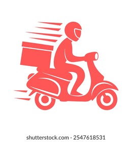 Icono del muchacho de la entrega de alimentos con la Imagen del diseño del Arte vectorial de la caja de la comida de la vespa de la motocicleta