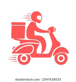 Icono del muchacho de la entrega de alimentos con la Imagen del diseño del Arte vectorial de la caja de la comida de la vespa de la motocicleta