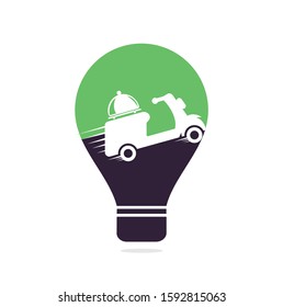 Food delivery bulb shape concept logo design with retro scooter.
