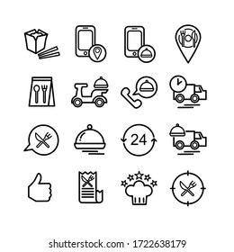 Food delivery, business services, transport icon set