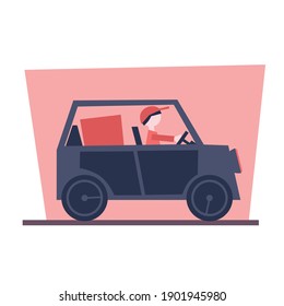 food delivery by car. flat isolated 2d vector