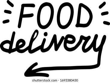 Food delivery calligraphy lettering vector eps illustration for restaurants and cafes, poster for food delivery service