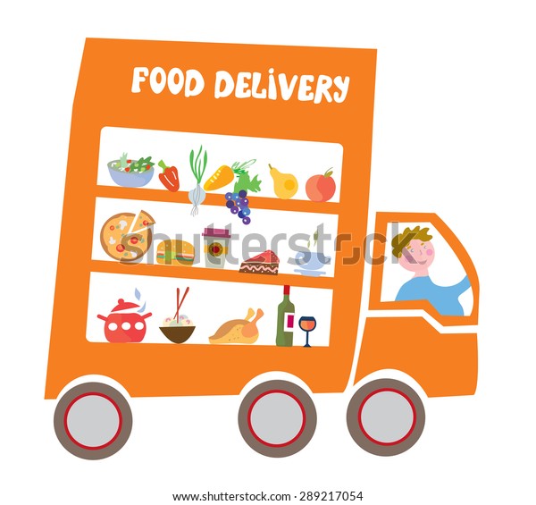 Food delivery\
cartoon - with track and\
driver