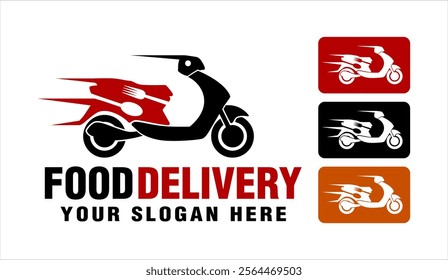 food delivery catering fast food vector logo symbol illustration restaurant and cafe, scooter