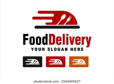 food delivery catering fast food vector logo symbol illustration restaurant and cafe, with icon spoon and fork cloche