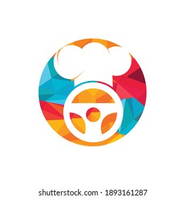 Food delivery catering vector logo design. Steering wheel and chef hat icon.