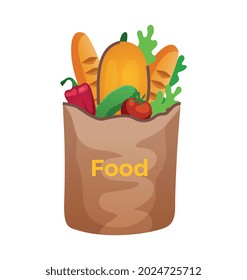 Food delivery composition with isolated image of paper bag filled with food products from grocery store vector illustration