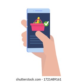 Concepto de entrega de comida con smartphone. Ilustración de dibujos animados