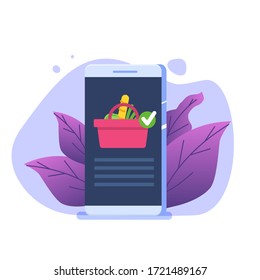 Concepto de entrega de comida con smartphone. Ilustración de dibujos animados
