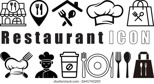 Food Delivery and Cooking Icons, Restaurant, Chef, Takeaway Vectors icon set collection