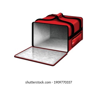 Food Delivery Courier Opened Bag Closeup Front View Realistic Composition With Bright Red Colors Vector Illustration