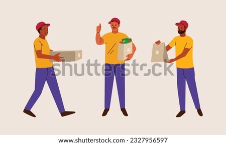 Food delivery, courier package man holding package box editable vector for social media post, Banner, Branding and website design.