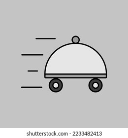 Food delivery with dish vector grayscale icon. Delivery sign. Graph symbol for cooking web site and apps design, logo, app, UI