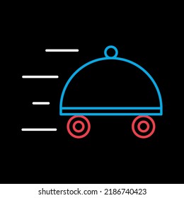 Lebensmittellieferung mit Schüssel, Vektorgrafik einzeln auf schwarzem Hintergrund Symbol. Lieferzeichen Graph-Symbol für das Kochen von Webseiten und Apps-Design, Logo, App, Benutzeroberfläche