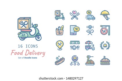 Food Delivery Doodle Icon Collection