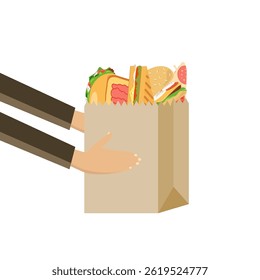 Food delivery, door to door packet of fast food vector illustration design isolated