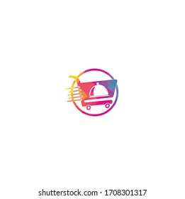 Diseño del logotipo del concepto de forma de entrega de alimentos. Señal de servicio de entrega rápida. Logotipo de entrega en el restaurante de pedido de comida en línea.	