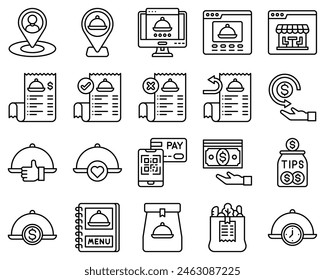 Food delivery essentials icons set 2, line style vector illustration
