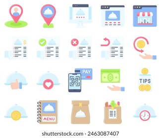 Food delivery essentials icons set 2, flat style vector illustration