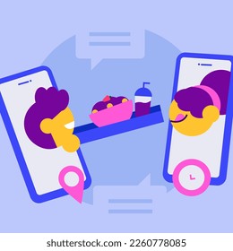 Concepto de aplicación de Food Delivery Express. Comidas típicas brasileñas. Avatares.
