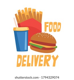 Food Delivery, Fast Food Dishes Online Service Ordering Cartoon Style Vector Illustration on White Background